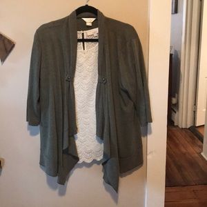 olive green button detail cardigan